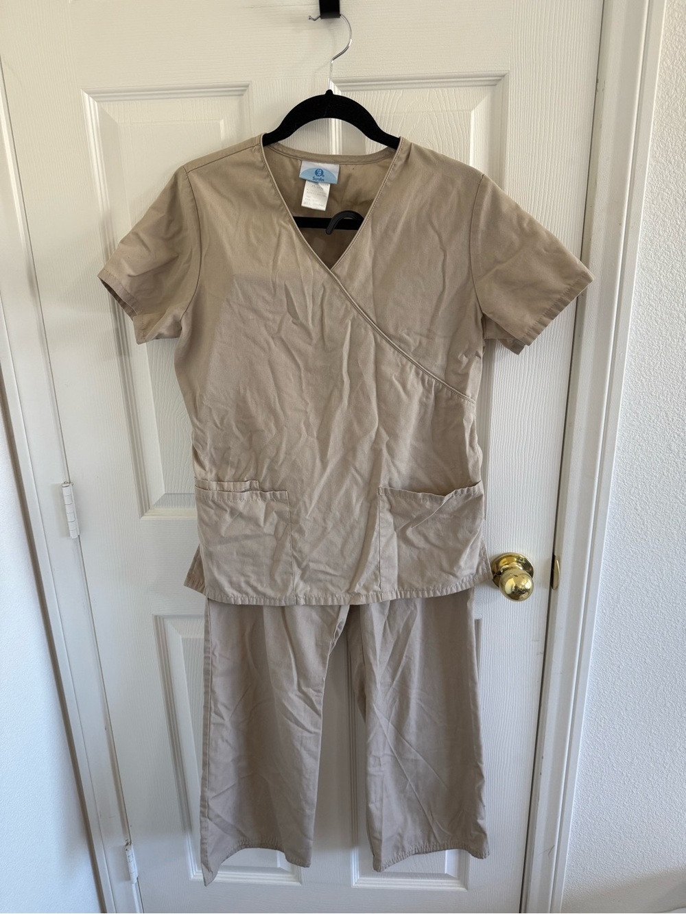 SB Scrubs Beige V-Neck Wrap Scrub Top